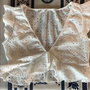 SHEIN White Eyelet Ruffle Blouse